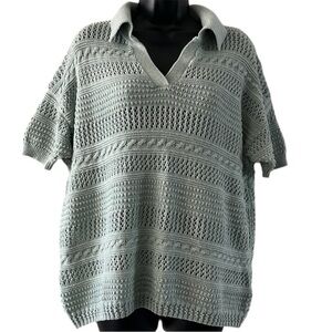 Joie Collared Open Knit Short Sleeve Sweater Size 1X
